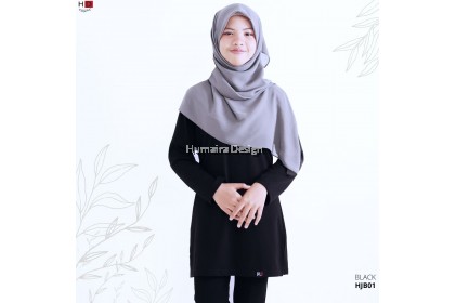 Tshirt Muslimah Humaira Junior Basic Plain - Black (HJB01)